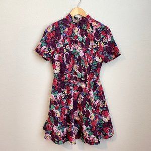 Nasty Gal Pink High Neck Floral Cut-out Back Dress